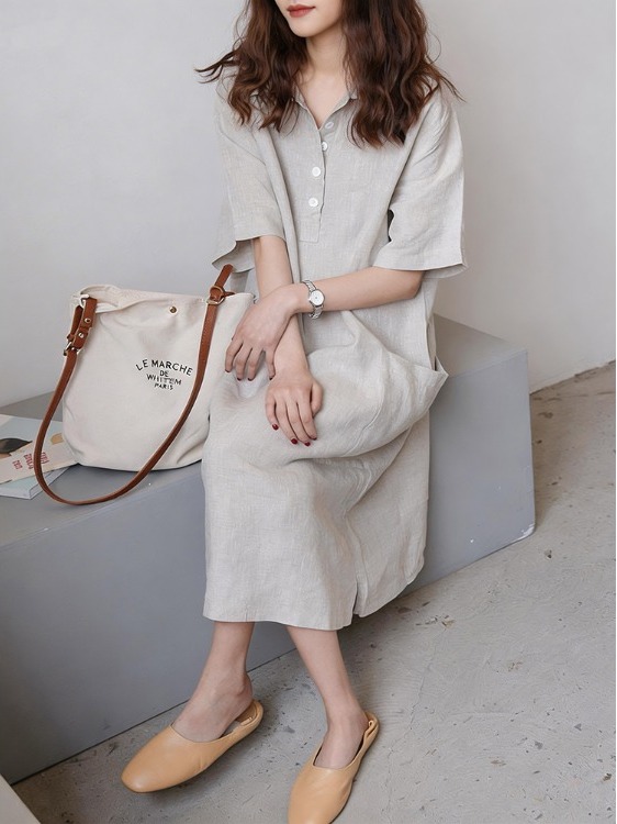 Dames katoenen linnen overhemd - Casual Loose Linen Shirt Dress recensie en prijs