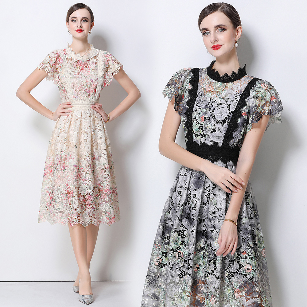 Elegante kanten borduurwerk ui - French Vintage Floral Midi Dress recensie en prijs