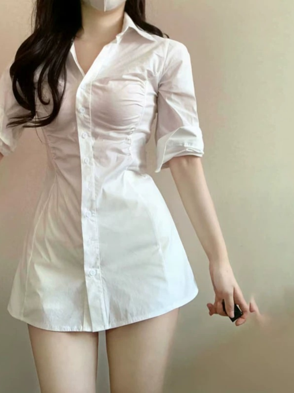 Sexy geplooide shirtjurk met t - Korean Style A Line Shirt Dress recensie en prijs