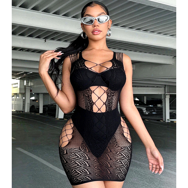 Sexy lingerie, nachtkleding vo - Sexy Mesh Sheer Bodycon Dress recensie en prijs